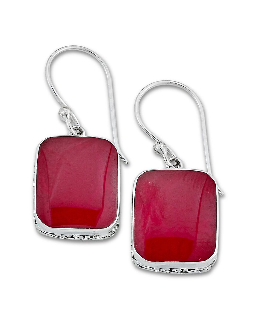 Samuel B. Sterling Silver Cushion Coral Drop Earrings In Red