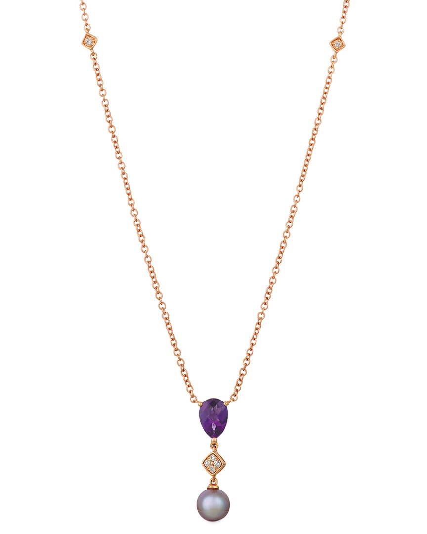 Le Vian 14k Rose Gold 0.99 Ct. Tw. Diamond & Amethyst 9-10mm Pearl Pendant Necklace