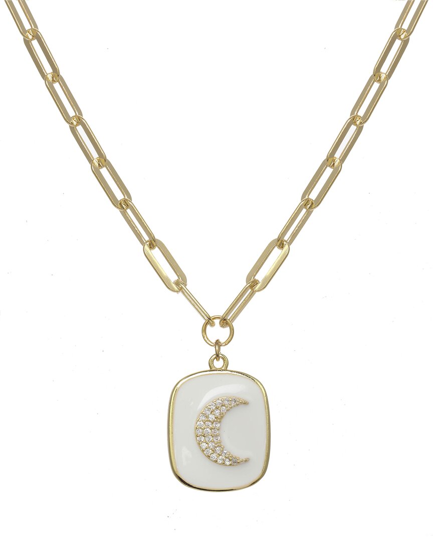 Shop Rachel Reinhardt 14k Over Silver Cz White Enamel Moon Necklace