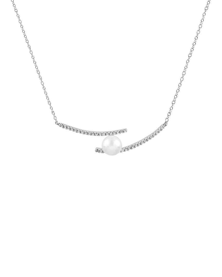 Splendid Pearls Silver 7.5-8mm Freshwater Pearl & Cz Necklace