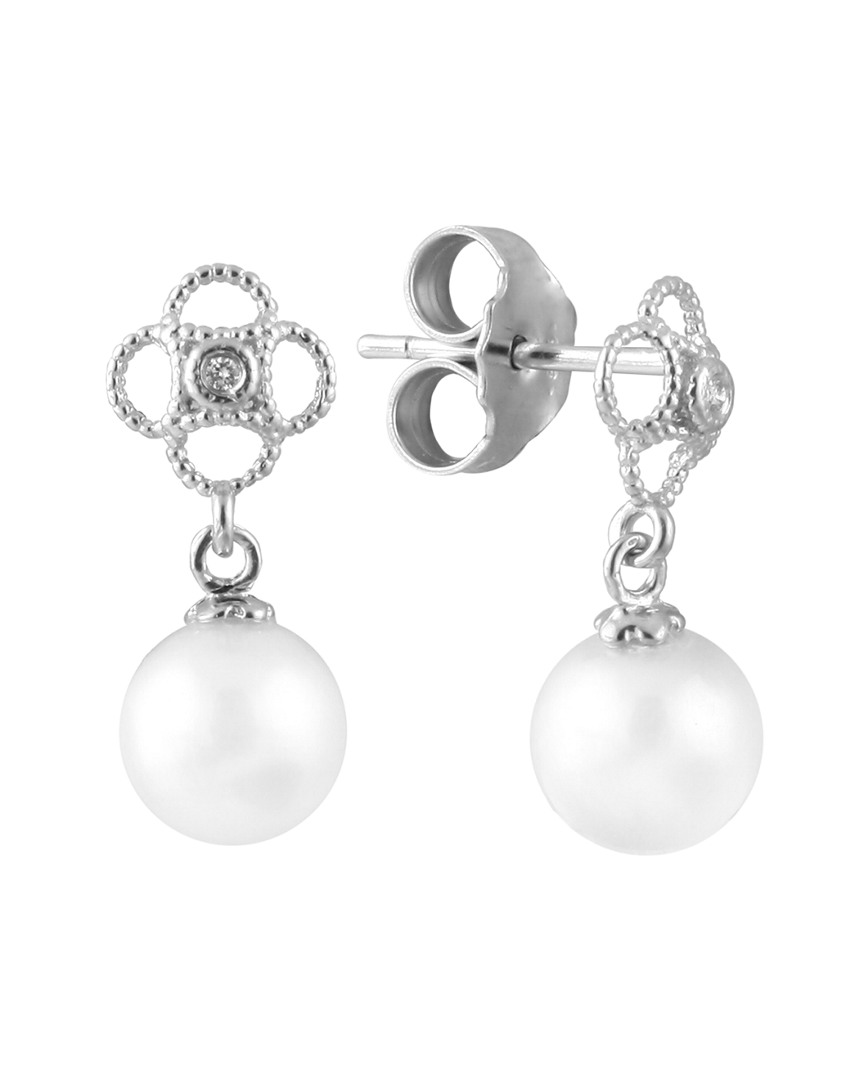 Splendid Pearls 14k 0.01 Ct. Tw. Diamond & 6-6.5mm Freshwater Pearl Drop Earrings