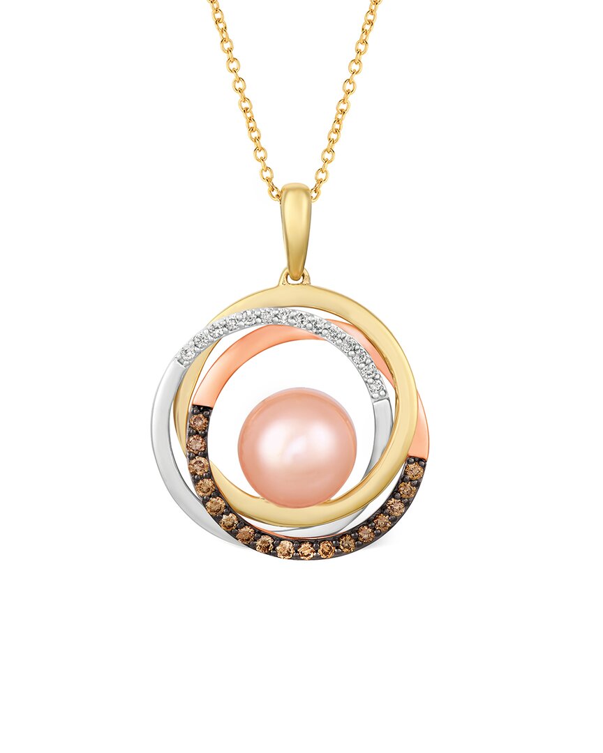 Le Vian 14k Tri-tone 0.33 Ct. Tw. Diamond & 9-10mm Pearl Necklace In Gold