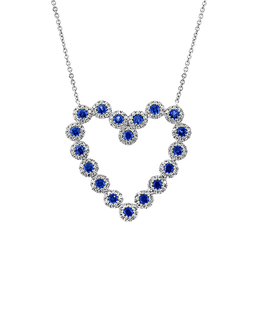 Diana M. Fine Jewelry 14k 1.34 Ct. Tw. Diamond & Blue Sapphire Heart Necklace