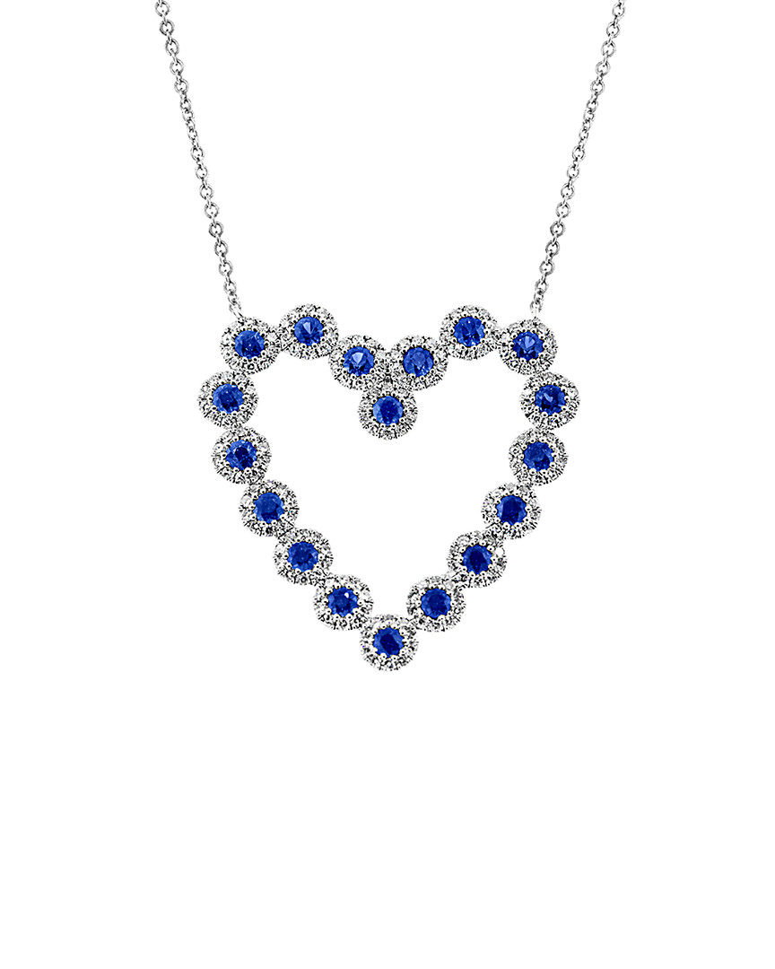 Diana M. 14 Kt White Gold Diamond Sapphire And Diamond Heart Shaped Pendant