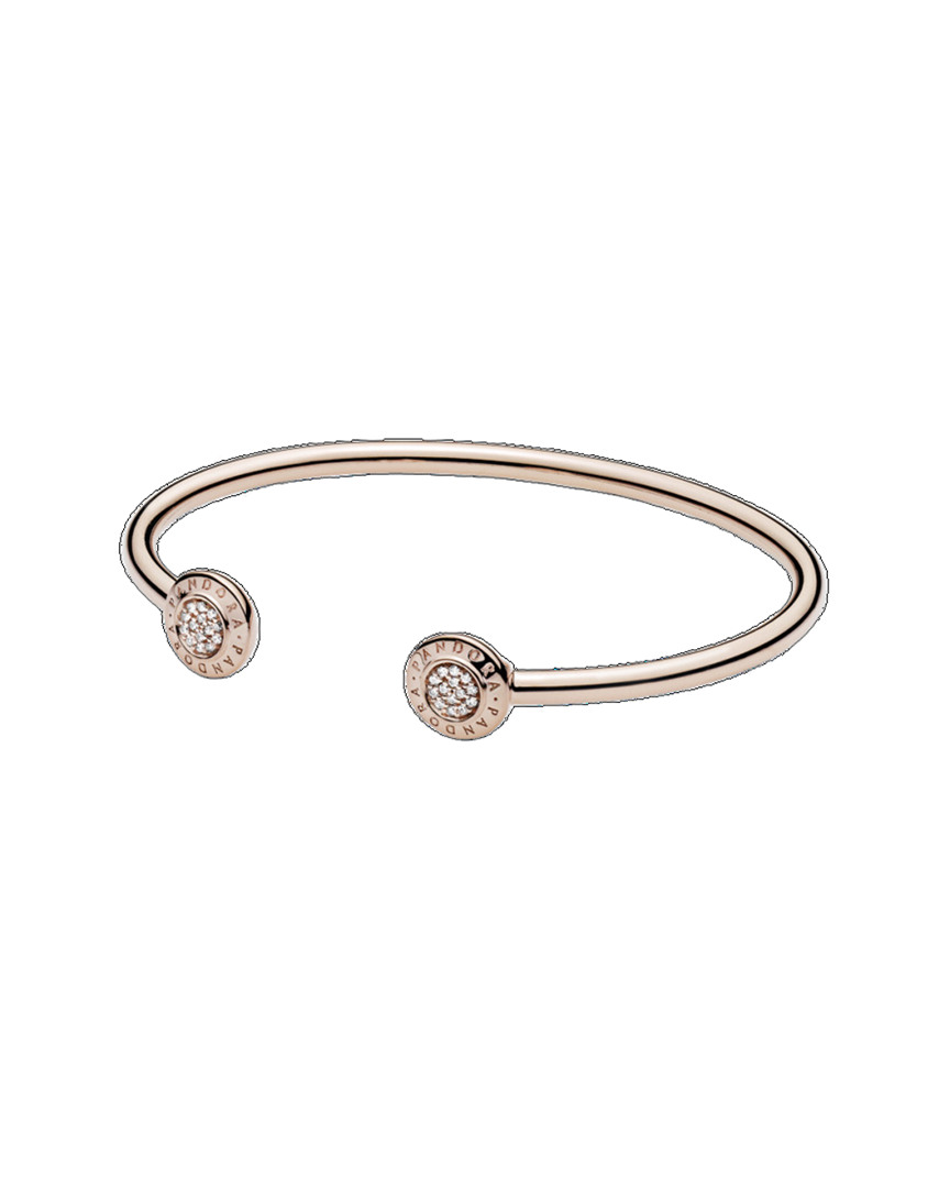 Shop Pandora Rose 14k Rose Gold Plated Cz Logo Open Pave Bangle