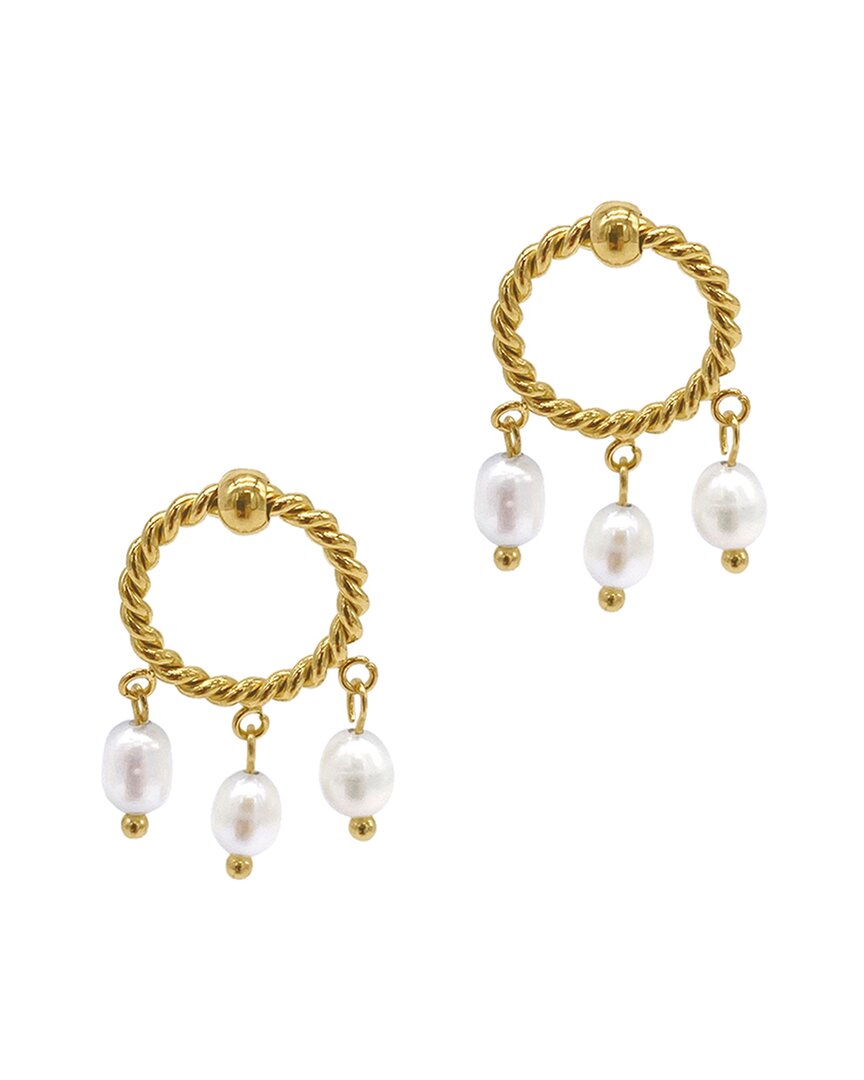 Shop Adornia 14k Plated 3mm Pearl Cable Dangle Hoops