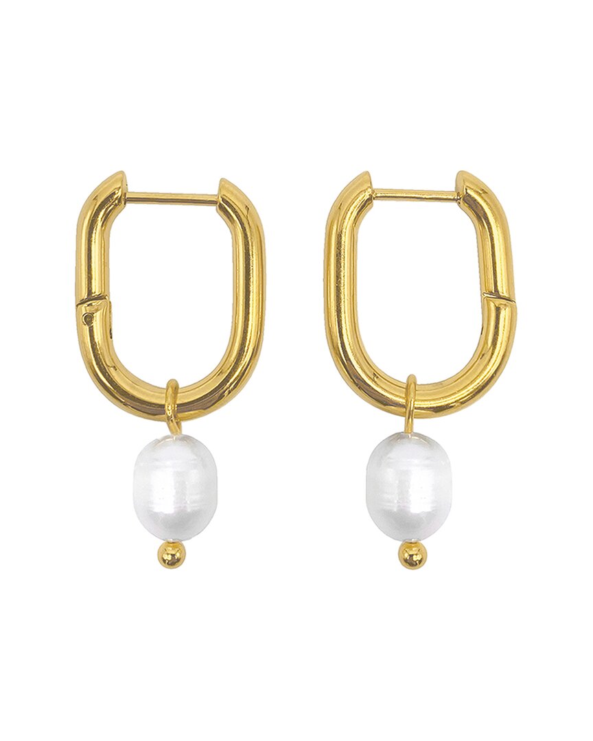 Shop Adornia 14k Plated 10mm Pearl Rectangle Drop Hoops