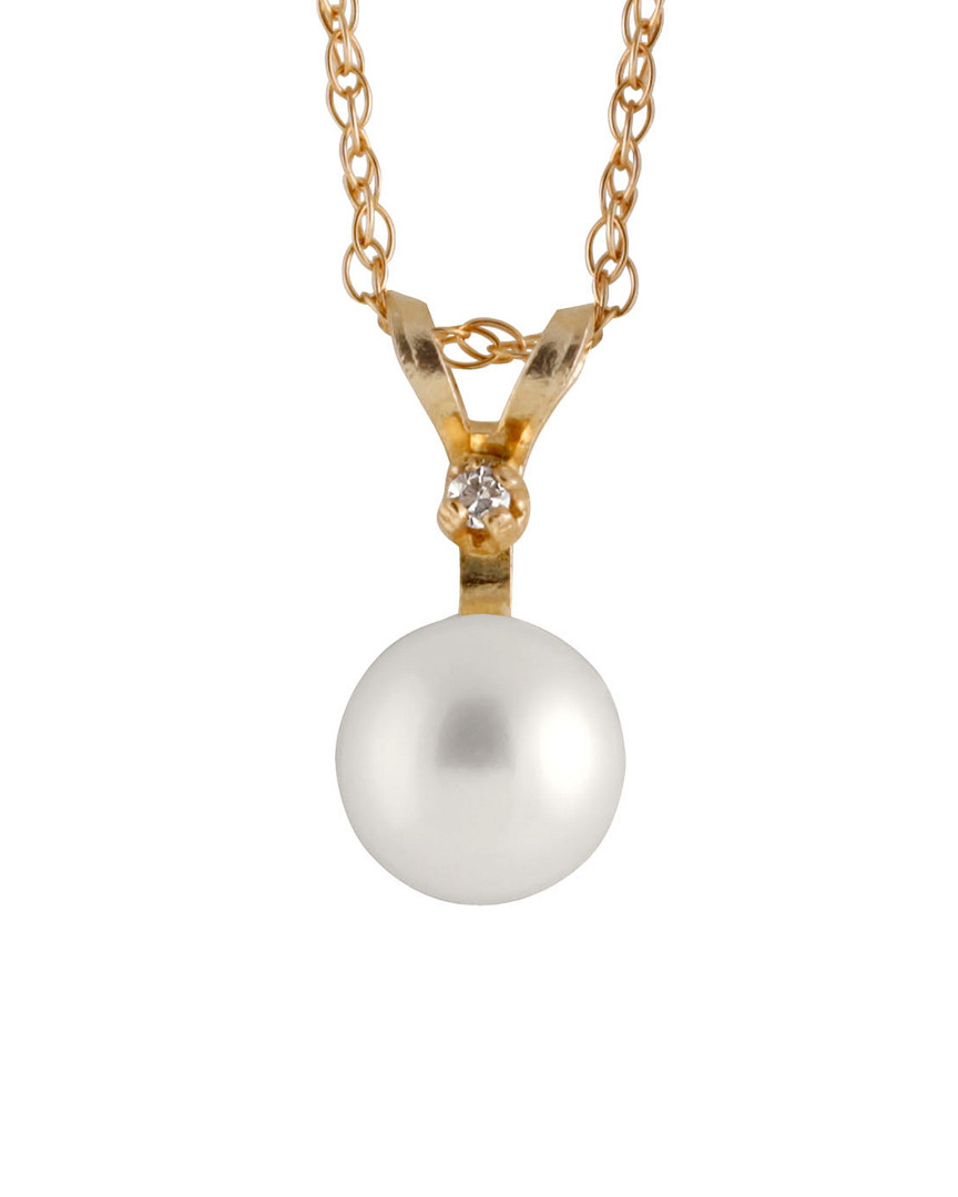Splendid Pearls 14k 0.03 Ct. Twdiamond & 6-6.5mm Pearl Pendant/necklace