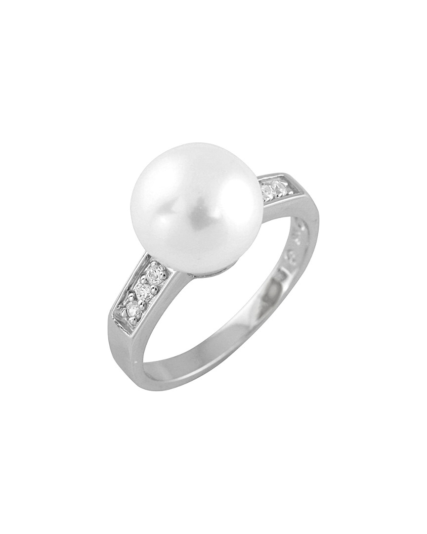 Splendid Pearls Silver 9-9.5mm Pearl Cz Ring