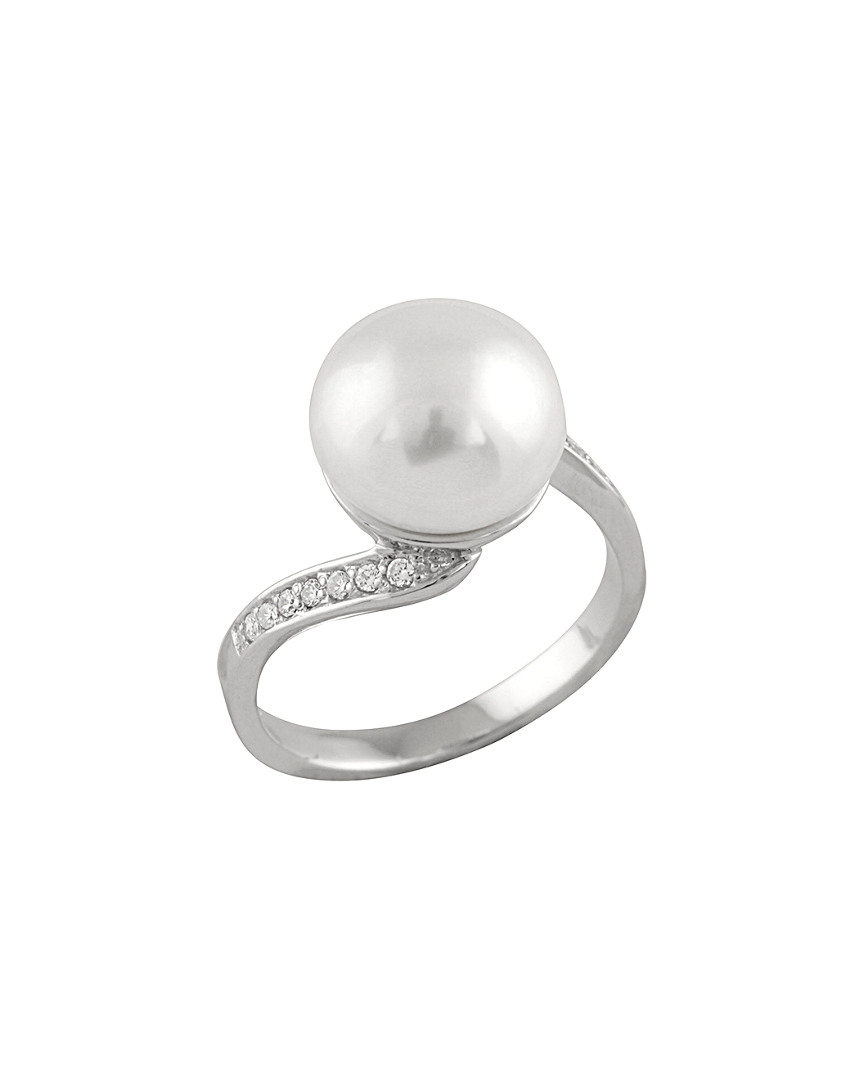 Splendid Pearls Rhodium Plated Silver 11-11.5mm Pearl Ring