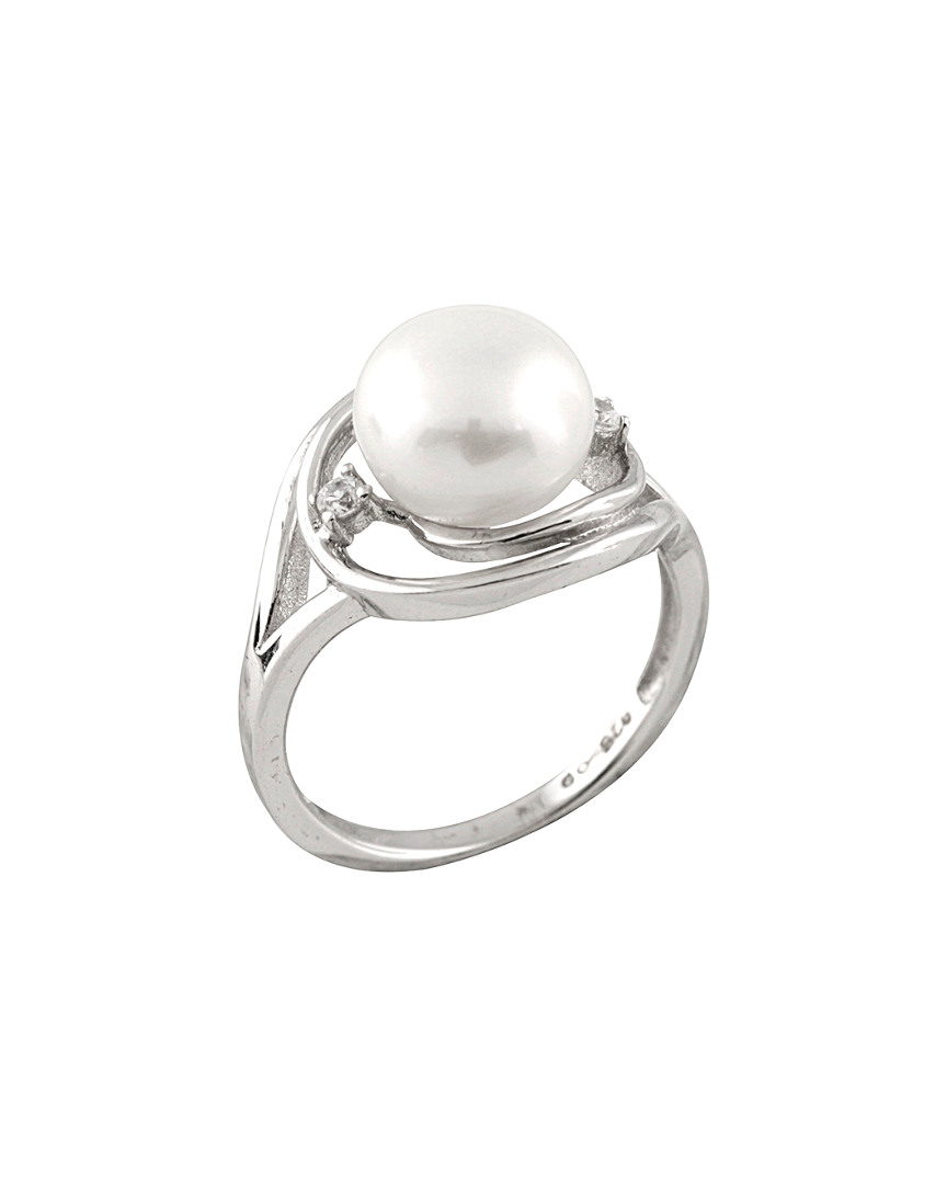 Splendid Pearls Rhodium Plated Silver 9-9.5mm Pearl Ring