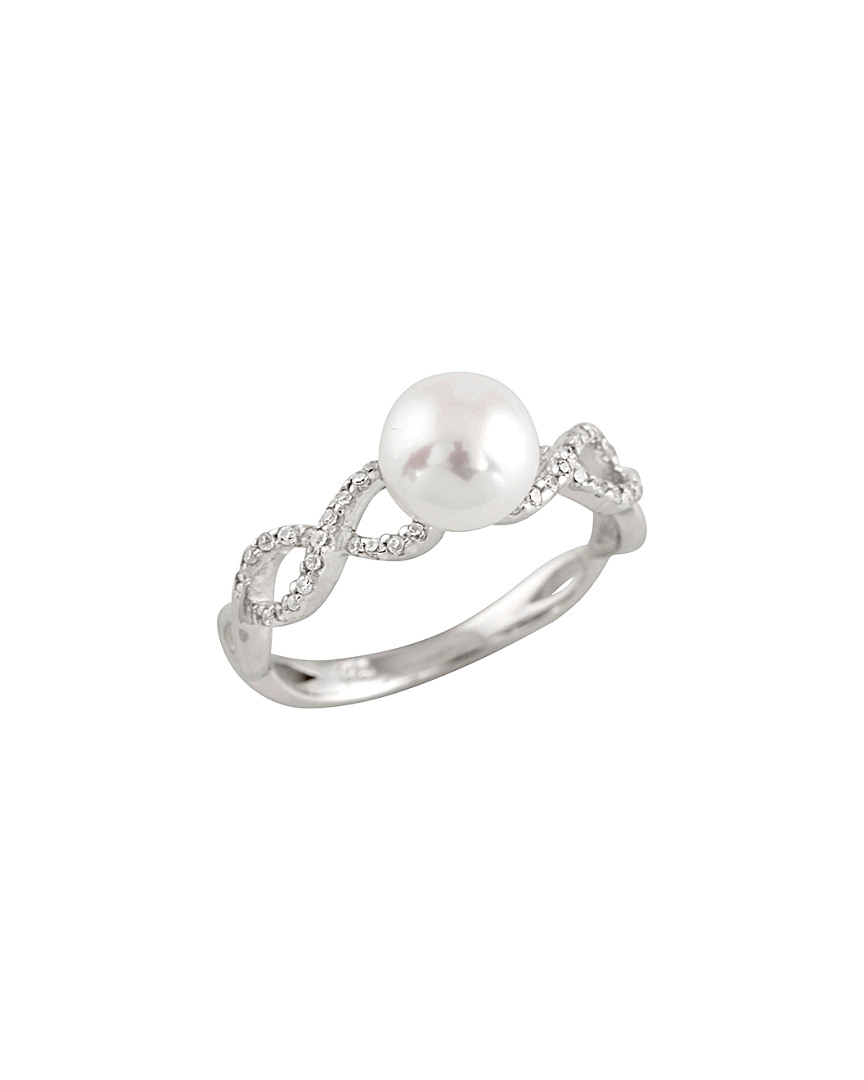 Splendid Pearls Rhodium Plated Silver 7-7.5mm Pearl Ring