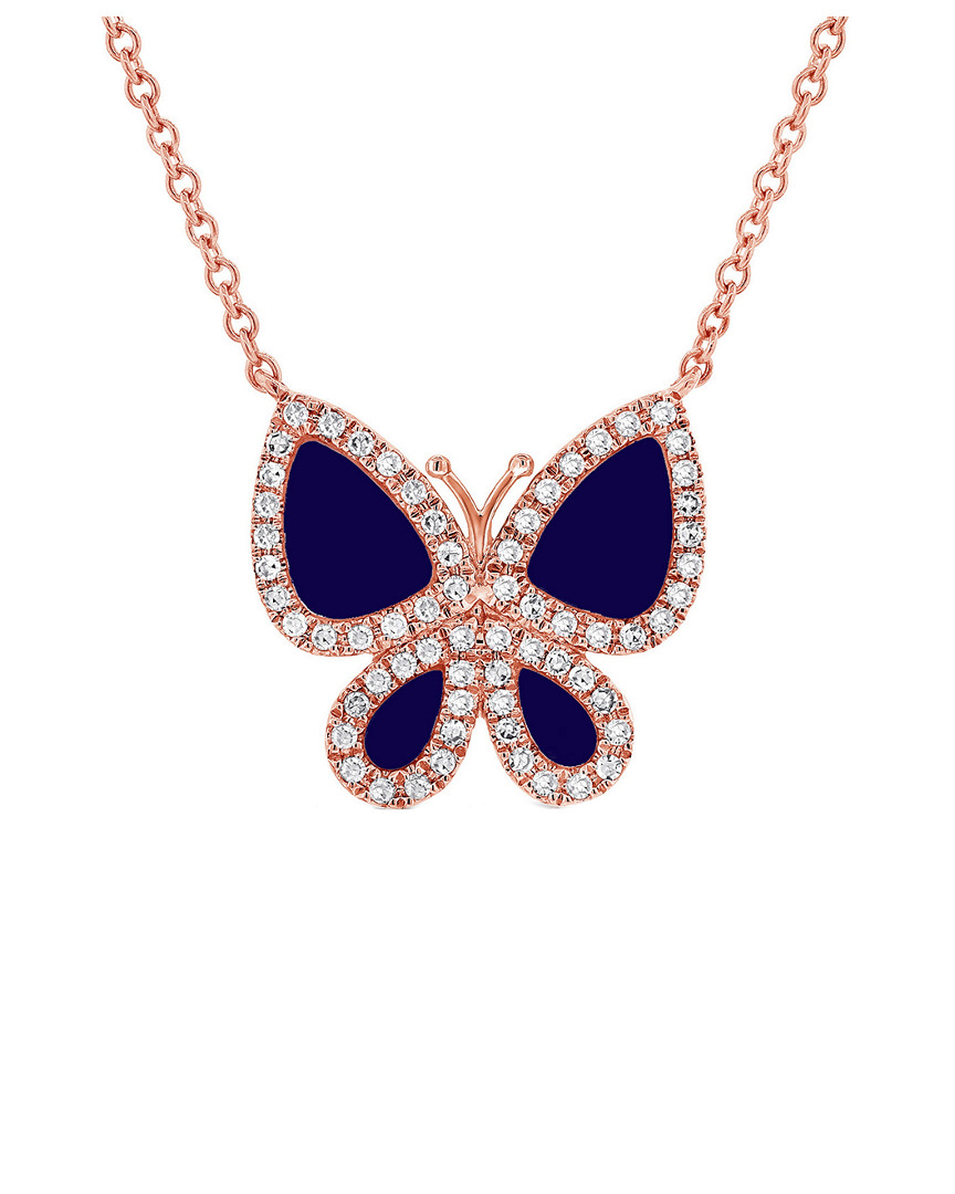 Sabrina Designs 14k Rose Gold 0.79 Ct. Tw. Diamond & Lapis Butterfly Necklace