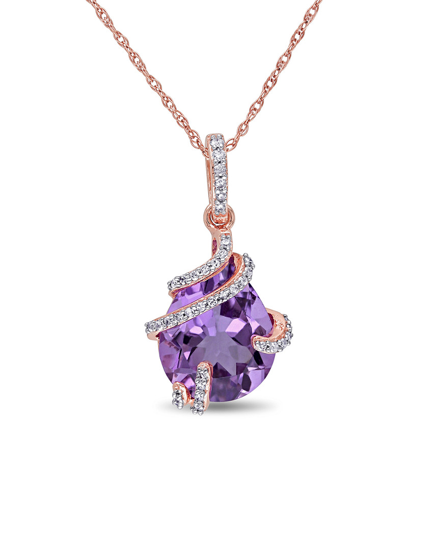 Rina Limor 10k Rose Gold 4.14 Ct. Tw. Diamond & Amethyst Pendant Necklace