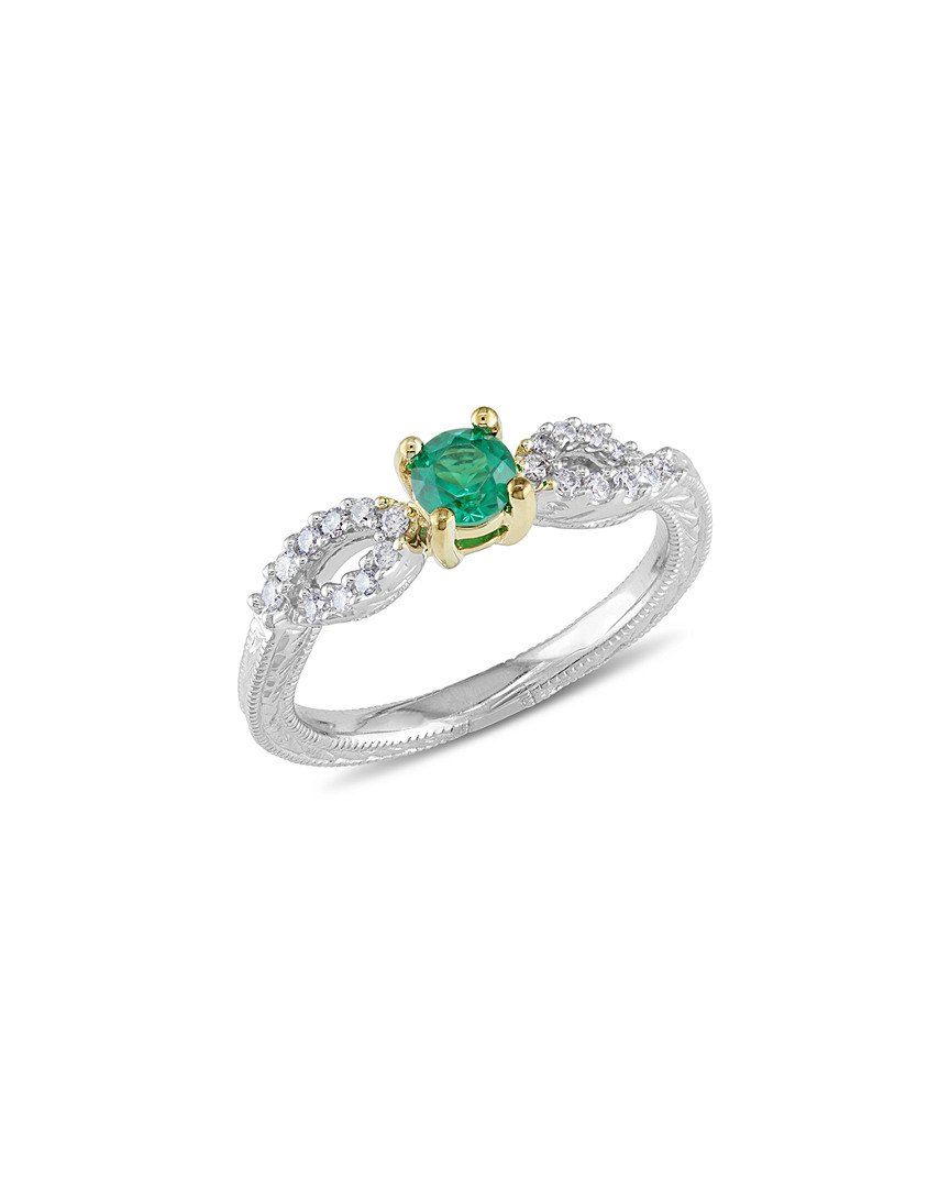 Rina Limor 14k Two-tone 0.41 Ct. Tw. Diamond & Emerald Ring In Brown