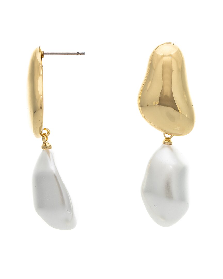Rivka Friedman 18k Gold Plated Pebble Faux Pearl Drop Earrings In Brown