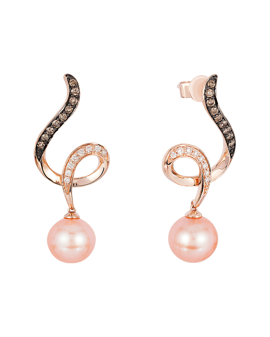 Le Vian 14k Rose Gold 0.29 Ct. Tw. Diamond 8-9mm Pearl Earrings