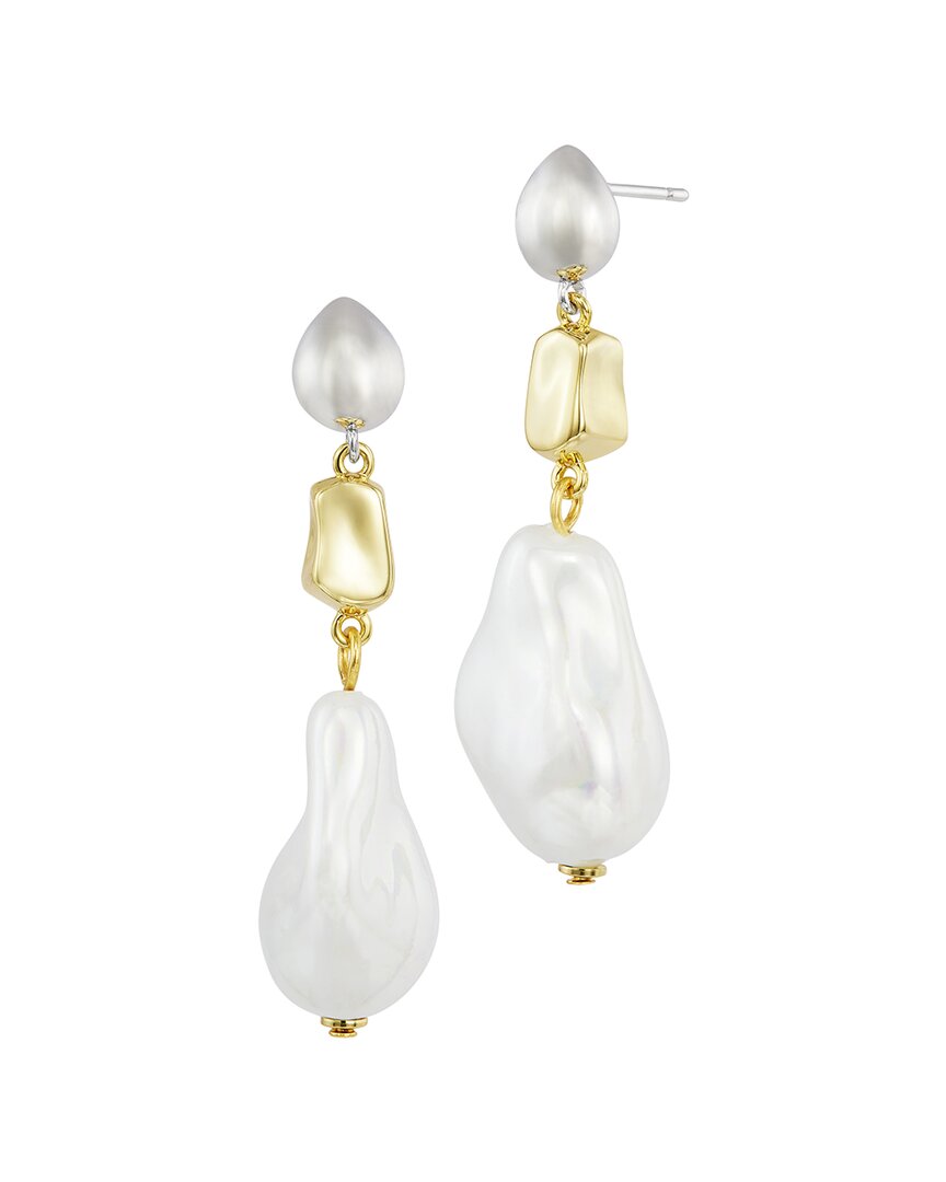 Savvy Cie Two-tone Plated 15-16mm Pearl Drop Earrings