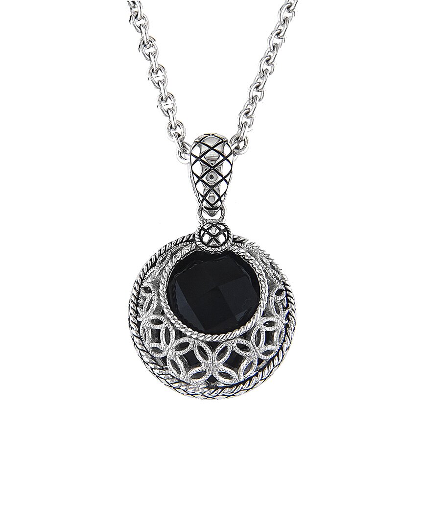 Andrea Candela La Sombra Silver 0.06 Ct. Tw. Diamond Onyx Necklace In Metallic