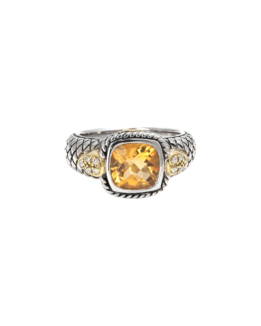 Andrea Candela Mini Alhambra 18k & Silver 1.96 Ct. Tw. Diamond & Citrine Ring In Metallic
