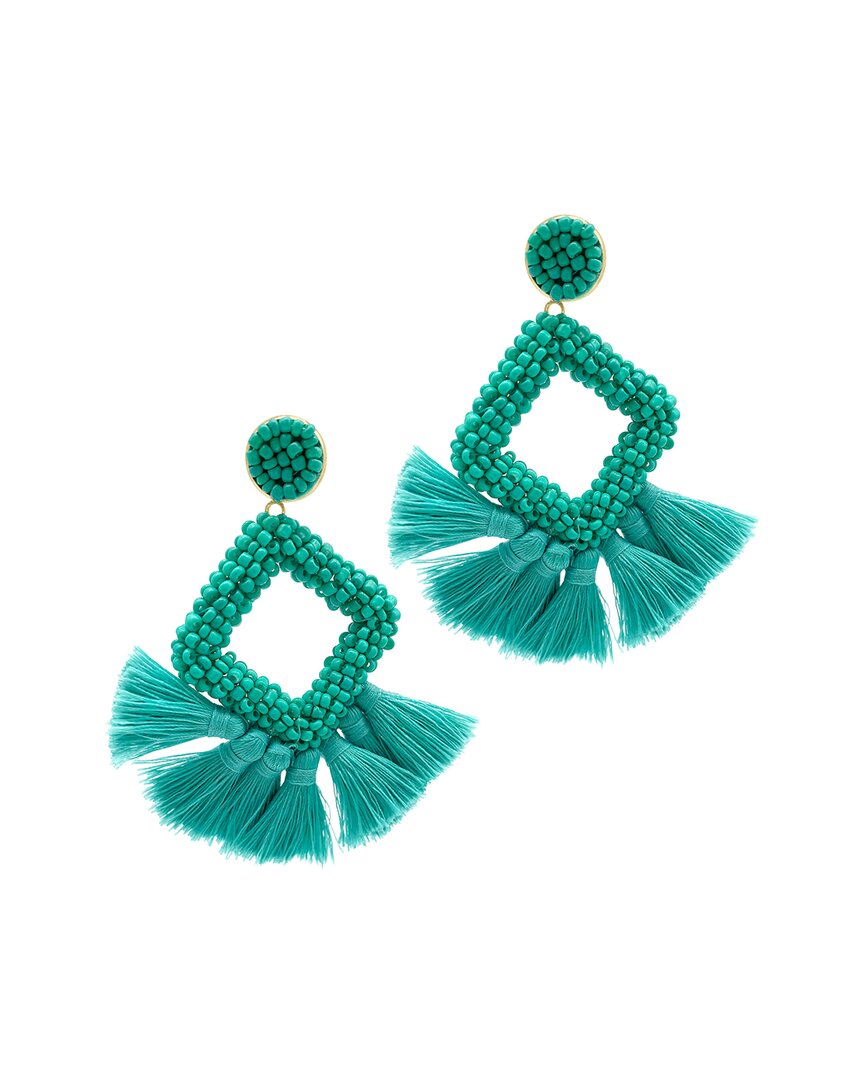 Adornia Rhodium Plated Statement Earrings In Green