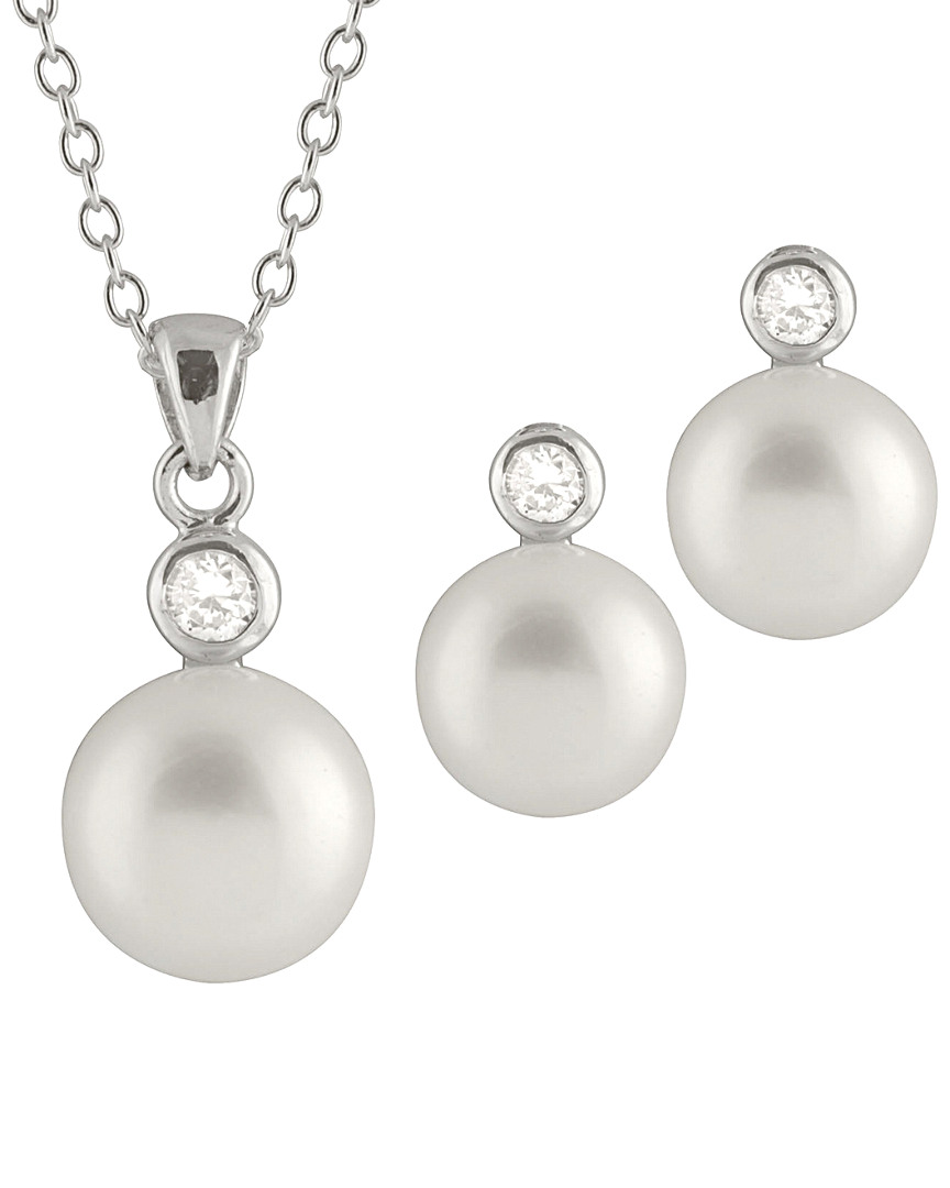 Shop Splendid Pearls Silver 8-8.5mm Freshwater Pearl & Cz Earrings & Necklace Set
