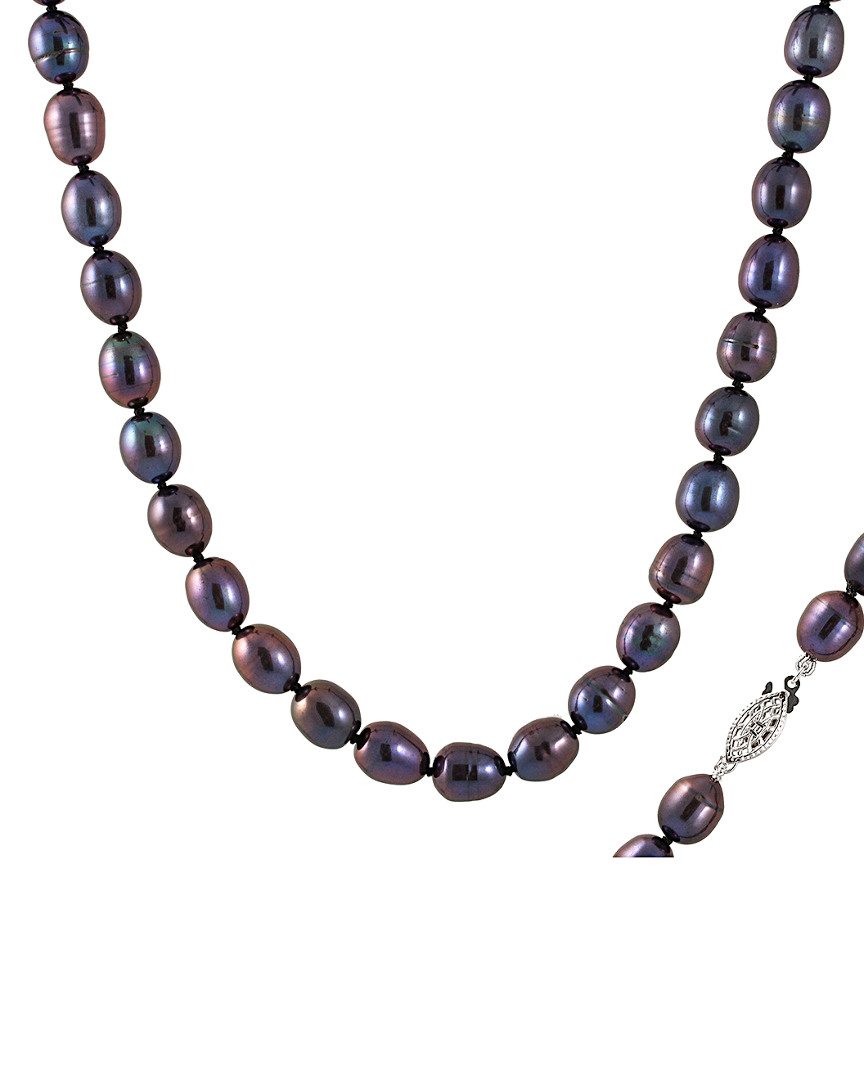 Splendid Pearls Rhodium Plated Silver 8-8.5mm Pearl Necklace In Black