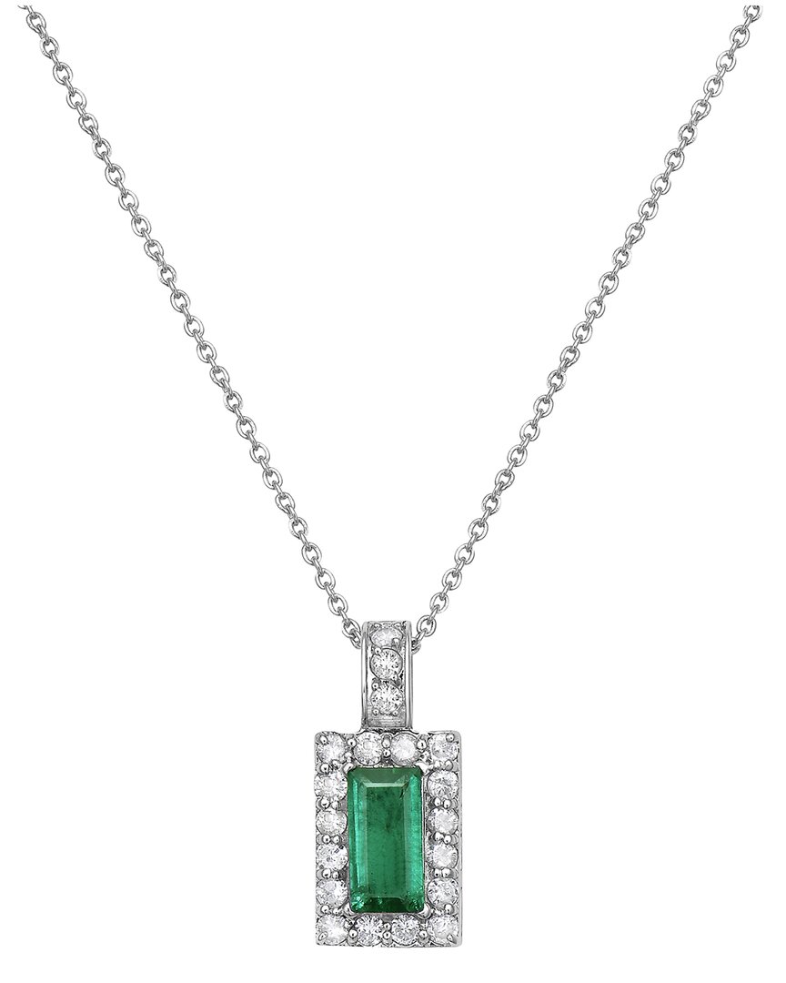 Forever Creations Usa Inc. Forever Creations 14k 1.65 Ct. Tw. Diamond & Emerald Halo Pendant Necklace