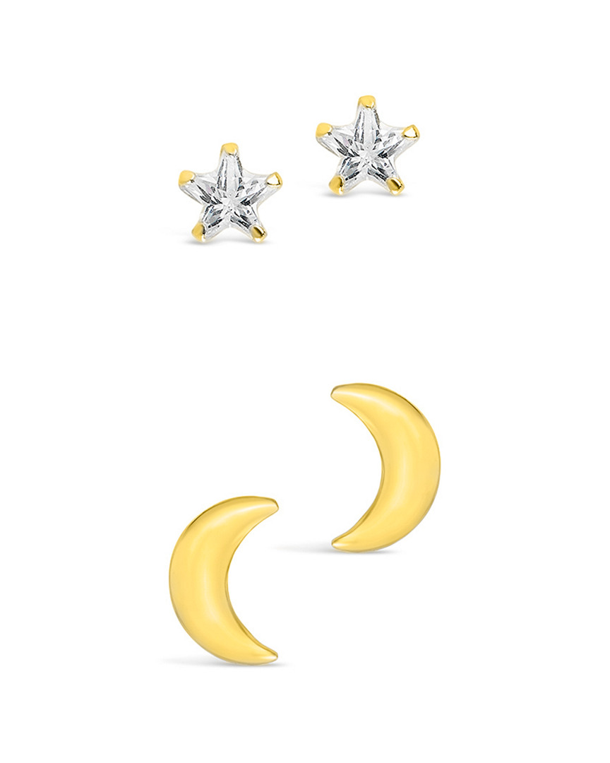 Sterling Forever 14k Over Silver Cz Crescent Stud Set