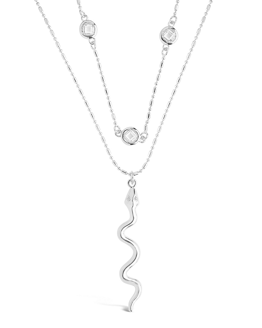 Sterling Forever Cz Layered Chain & Snake Pendant Necklace
