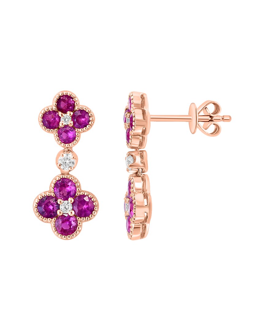 Effy Fine Jewelry 14K Rose Gold 1.81 ct. tw. Diamond & Pink Sapphire Earrings