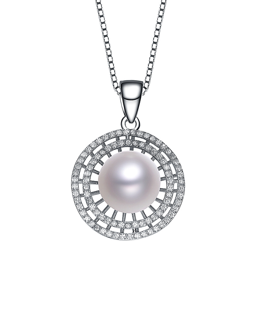 Genevive Silver Pearl & Cz Necklace