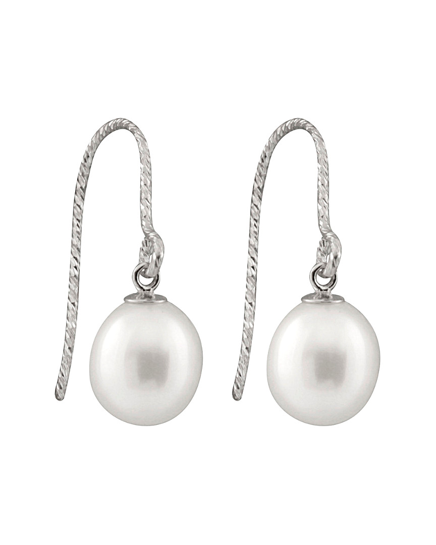 Splendid Pearls Rhodium Plated Silver 7-7.5mm Freshwater Pearl Drop Earrings