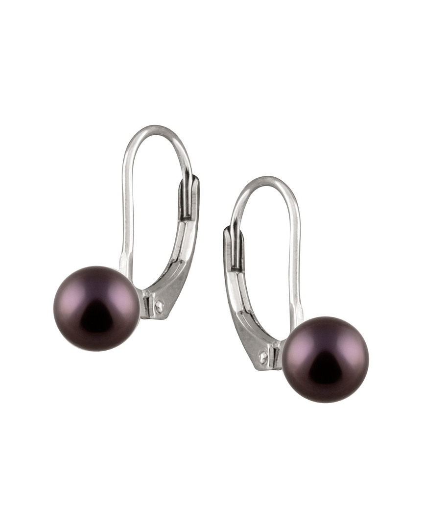 Splendid Pearls Rhodium Plated Silver 6-6.5mm Freshwater Pearl Drop Earrings