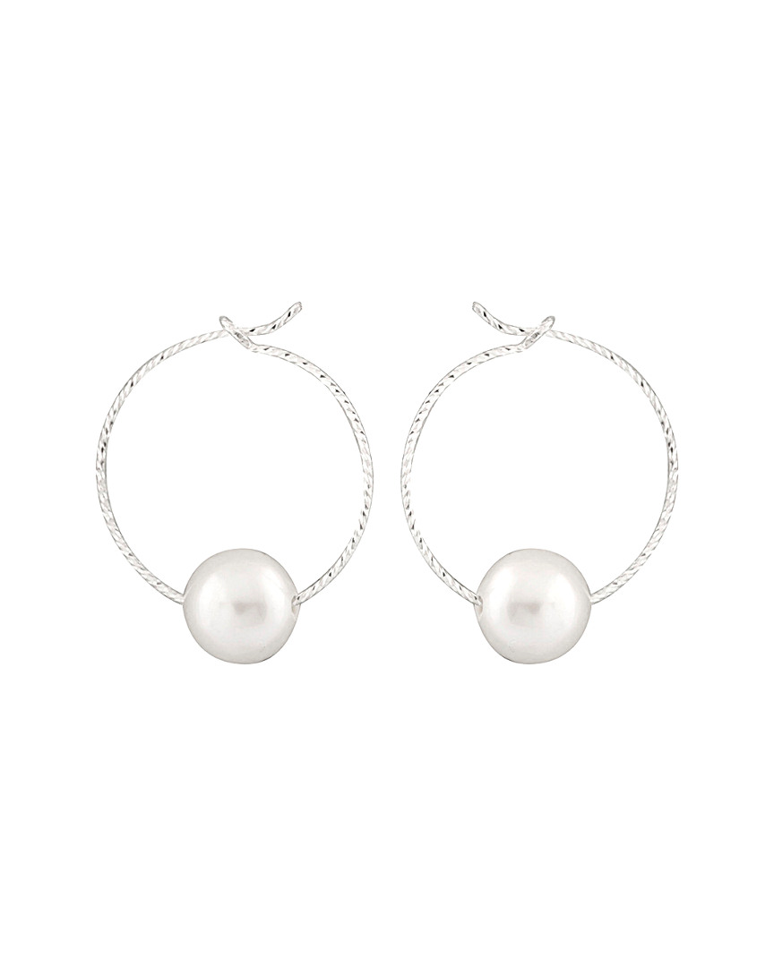 Splendid Pearls Rhodium Plated Silver 8-8.5mm Freshwater Pearl Drop Earrings