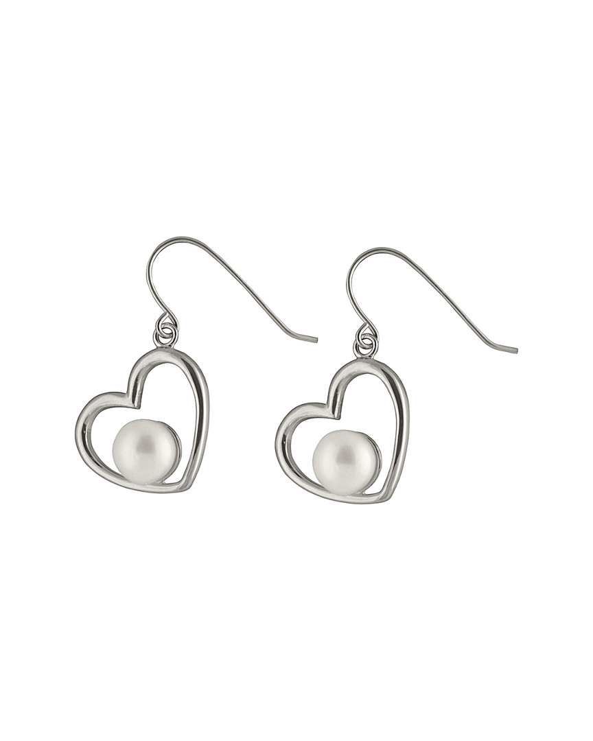 Splendid Pearls Rhodium Plated Silver 7-7.5mm Freshwater Pearl Drop Earrings