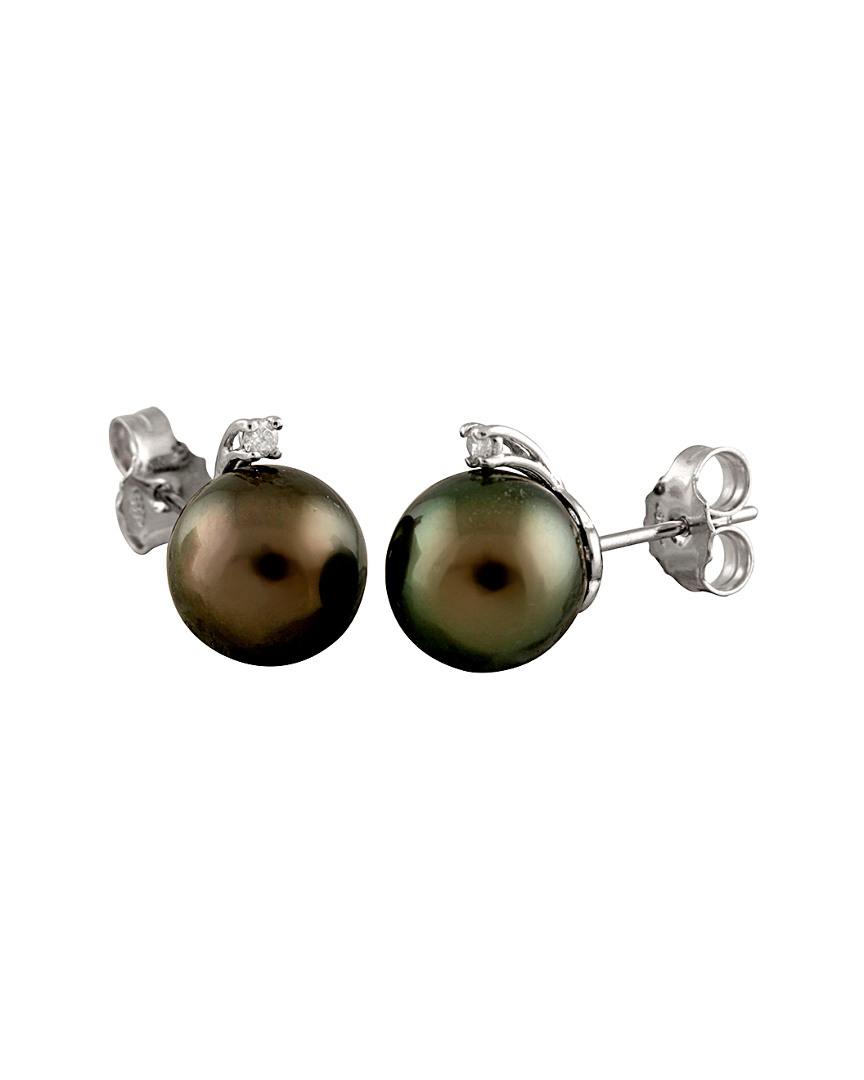 Shop Masako Pearls Splendid Pearls 14k 0.06 Ct. Tw. Diamond & 10-10.5mm Tahitian Pearl Earrings