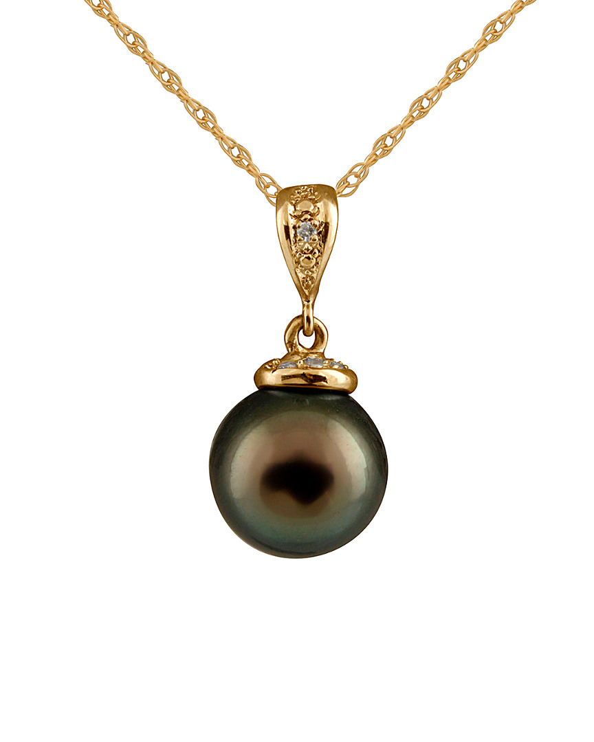 Splendid Pearls 14k 0.0375 Ct. Tw. Diamond & 11-11.5mm Tahitian Pearl Necklace