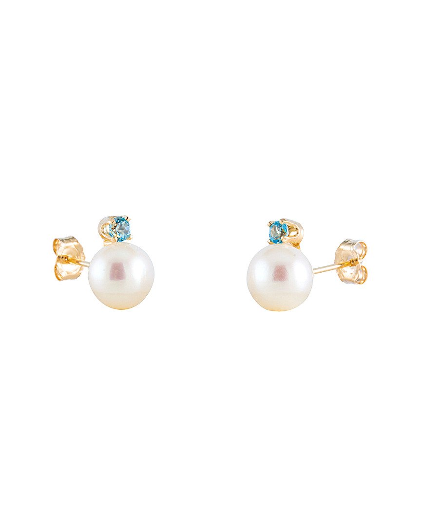 Splendid Pearls 14k 0.10 Ct. Tw. Aquamarine & 7-7.5mm Freshwater Pearl Earrings