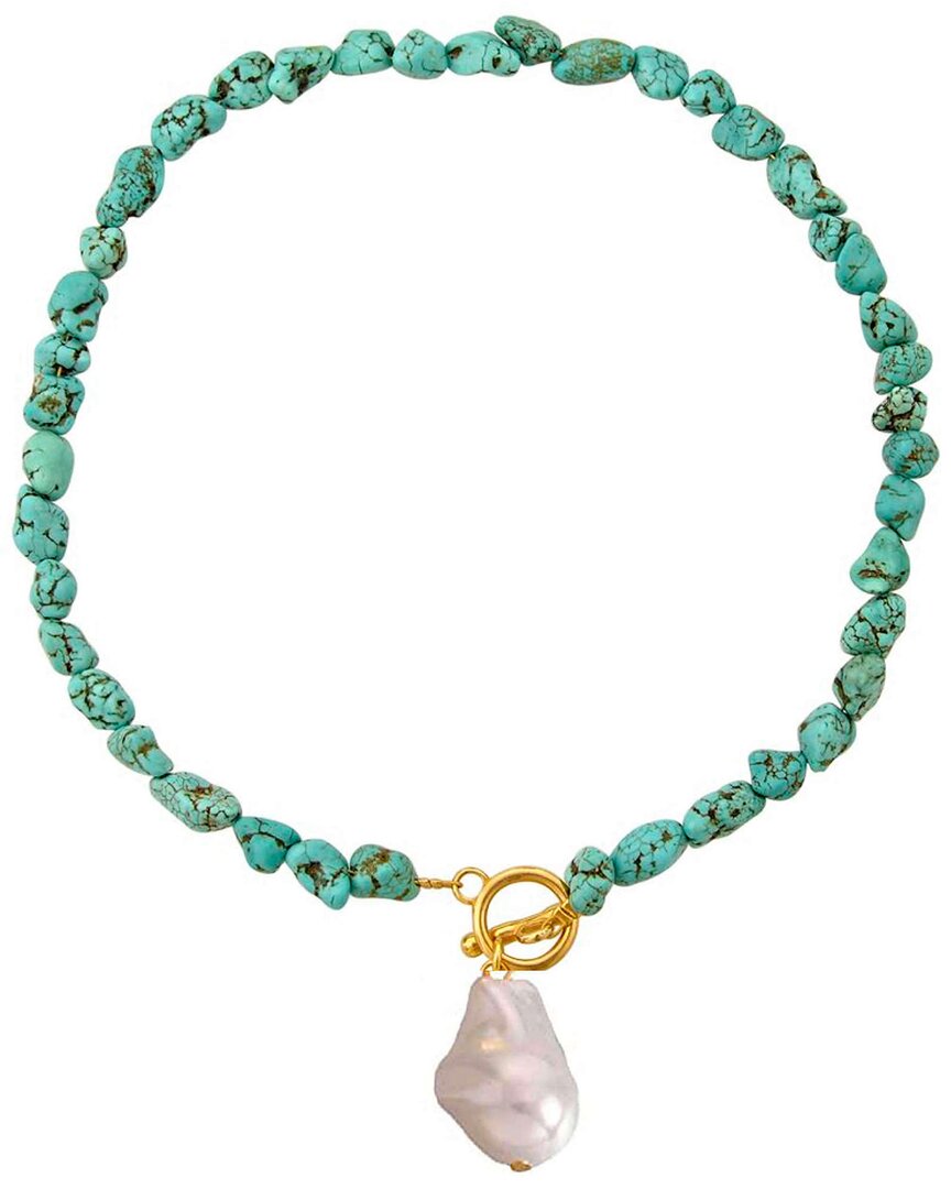 Liv Oliver 18k Plated 18.70 Ct. Tw. Turquoise 22mm Pearl Necklace In Green