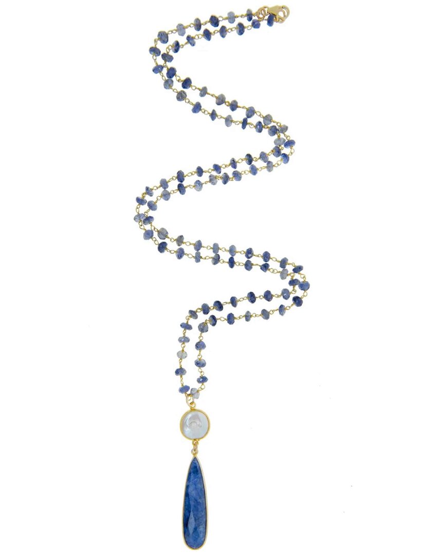 Liv Oliver 18k Plated 61.75 Ct. Tw. Sapphire 12mm Pearl Necklace