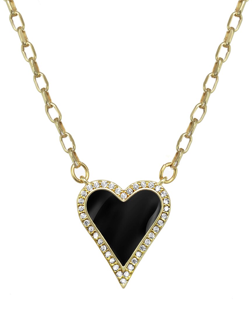 Rachel Reinhardt 14k Vermeil Black Enamel & Cz Pave Heart Necklace
