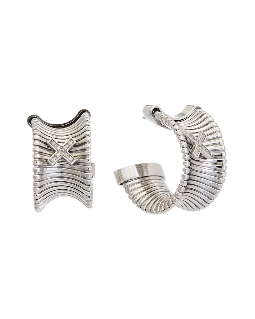 Meshmerise 18k Over Silver 0.12 Ct. Tw. Diamond Earrings In Metallic
