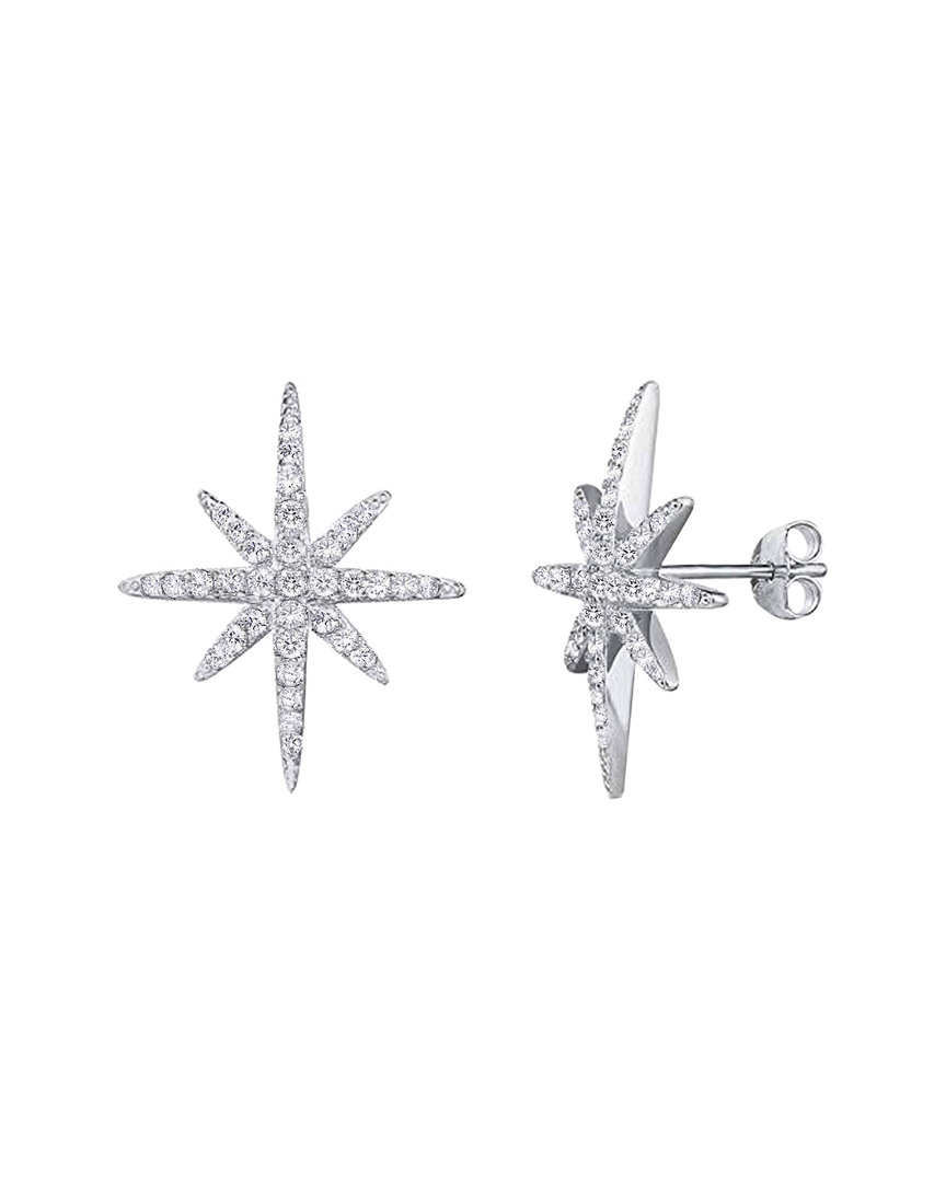 Savvy Cie Rhodium Plated Silver Cz Starburst Studs