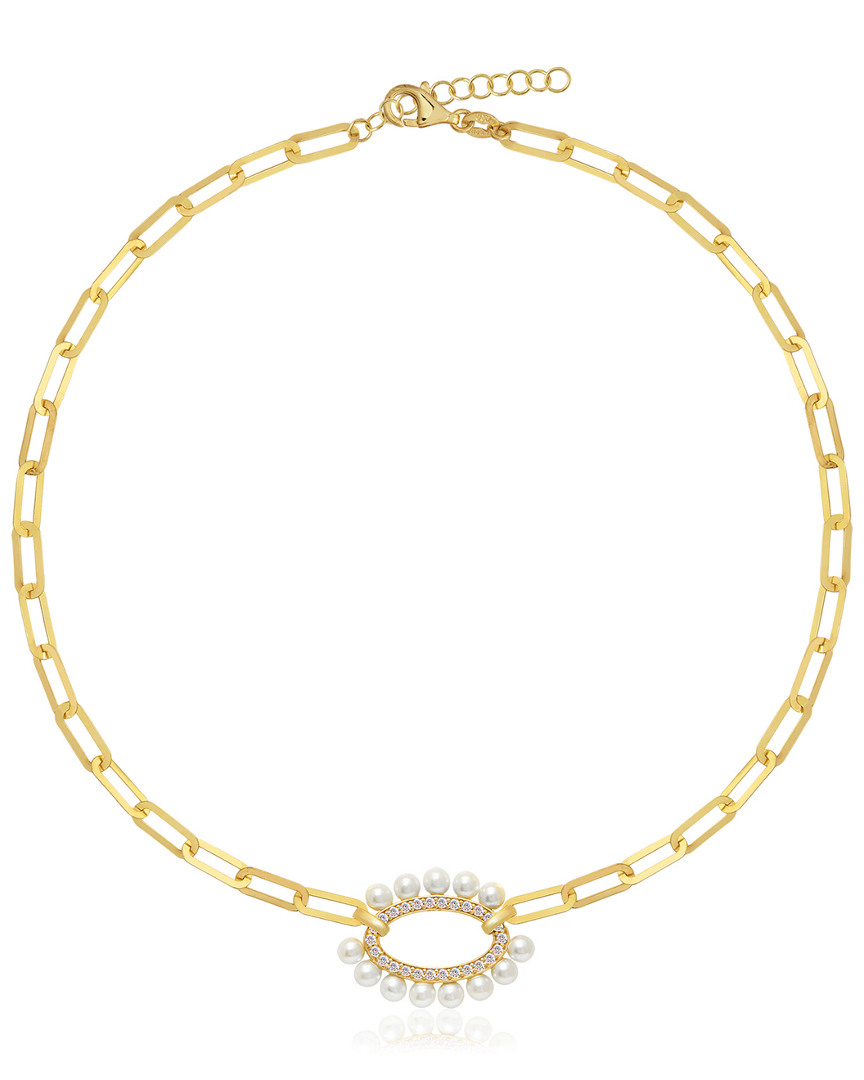 Gabi Rielle Gold Over Silver 2mm Pearl Cz Oval Link Choker Necklace
