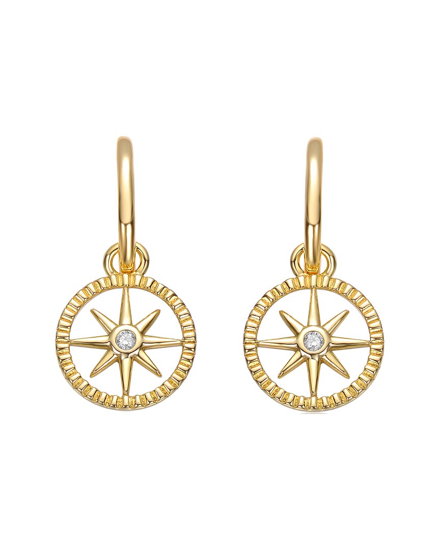 Rachel Glauber 14k Gold Plated With Clear Cubic Zirconia Guiding Star Compass Dangle Earrings