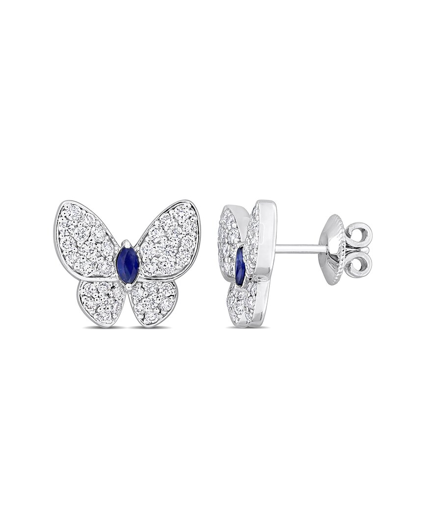 Rina Limor 14k 1.32 Ct. Tw. Diamond & Blue Sapphire Butterfly Earrings
