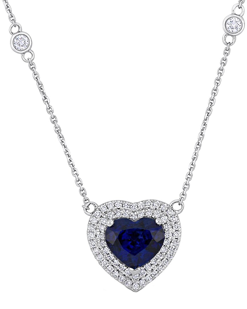Shop Rina Limor 14k 3.44 Ct. Tw. Diamond & Blue Sapphire Heart Halo Necklace
