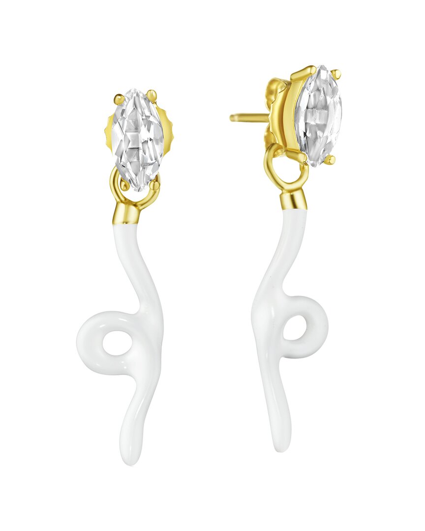 HOUSE OF FROSTED HOUSE OF FROSTED 14K OVER SILVER 4.00 CT. TW. WHITE TOPAZ ENAMEL BRYNN EARRINGS