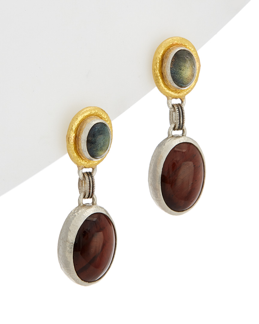 GURHAN GURHAN ONE OF A KIND 24K & SILVER GEMSTONE DROP EARRINGS